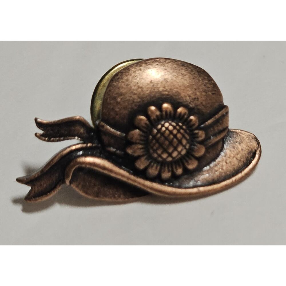 Vintage JJ Jonette Jewelry Copper Tone Sunflower Sun Hat Lapel Pin